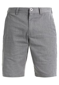 Grå knälånga shorts med bälteshud, framknäppning och sidofickor i mjukt tyg.