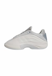Light gray athletic shoe with a textured upper, rounded toe, and a curved sole. Features perforated detailing and a reinforced heel.