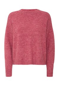 Maglione rosa realizzato in morbido tessuto testurizzato, con scollatura rotonda e maniche lunghe, caratterizzato da una vestibilità rilassata e da un design minimalista.