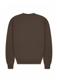 Brauner Sweatshirt mit Rundhalsausschnitt, langen Ärmeln, gerippten Bündchen und einem gerippten Saum. Glatte Textur ohne sichtbare Logos oder Muster.
