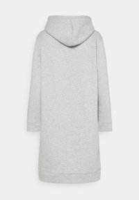 Robe sweat à capuche longue gris clair, vue de dos, avec manches longues et poignets et ourlet côtelés.