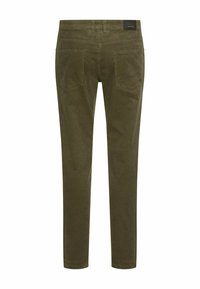 Olijfgroene corduroy broeken met een recht model, twee achterzakken met subtiele details en een taillebandlabel aan de achterkant.