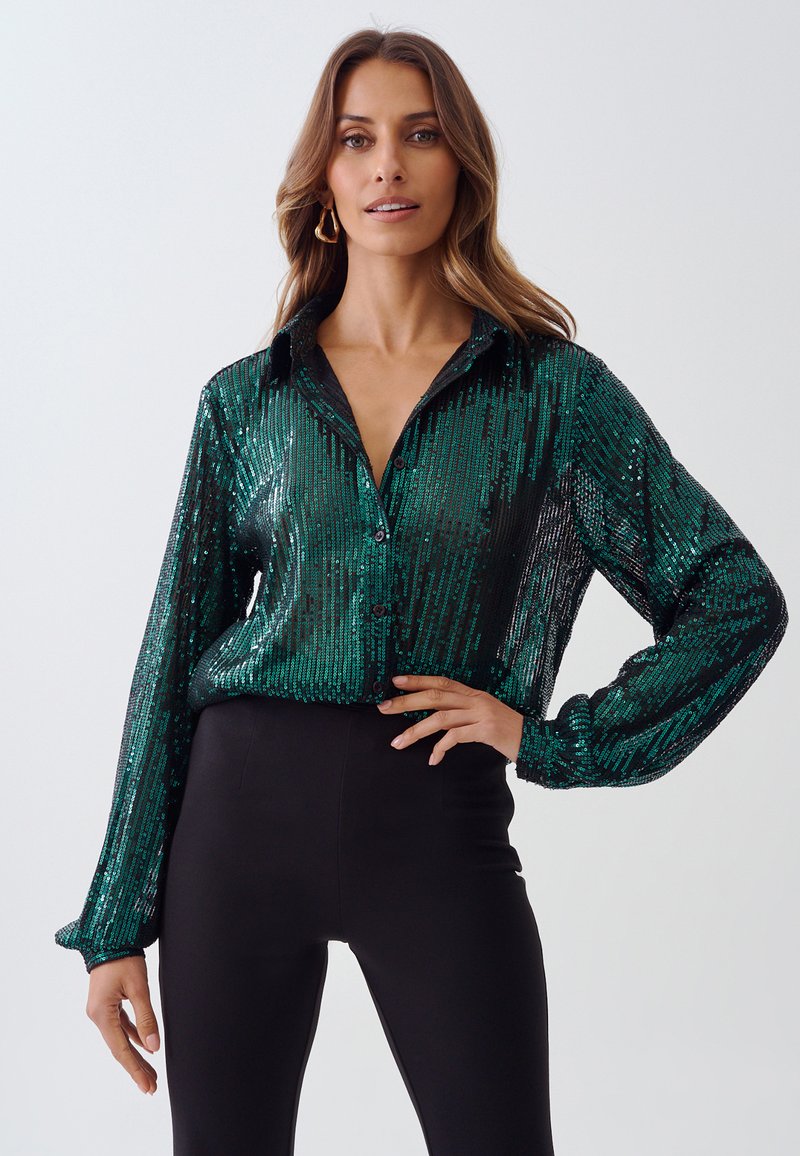 TUSSAH JAMIE Buttondown blouse emerald sequin/green Zalando.ie
