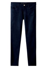 Marineblauwe jeans van denim, met een slim fit, vijf-pocket ontwerp, een sluiting met een knoop aan de voorkant en minimale stikseldetails.