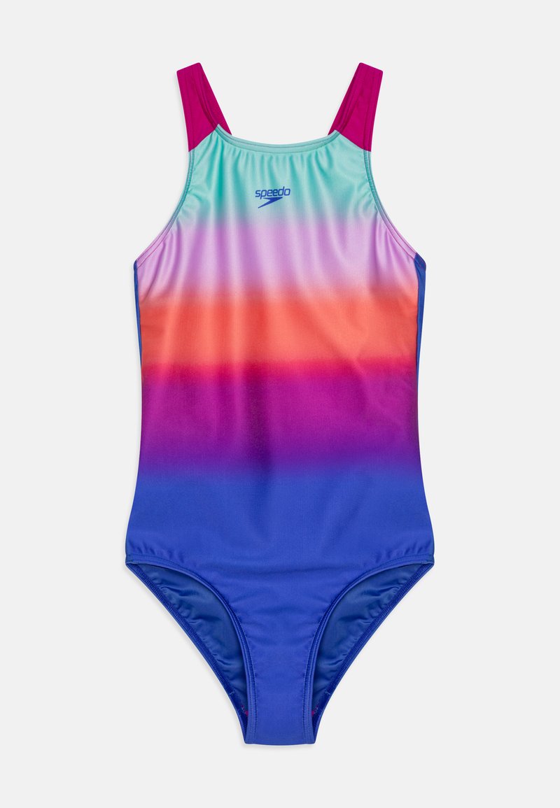 Μονοκόμματο μαγιό σε αποχρώσεις του τουρκουάζ, ροζ, πορτοκαλί και μωβ. Διαθέτει ρυθμιζόμενους ιμάντες και έναν απαλό, ελαστικό ύφασμα.