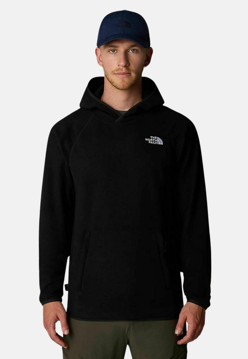 Felpa nera con cappuccio, dotata di tasca a marsupio e logo The North Face bianco sul petto, realizzata in un morbido tessuto testurizzato.