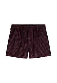 Boxer in misto di cotone con una fascia elastica. Strisce verticali blu scuro e bordeaux, con un piccolo etichetta del marchio sul lato.
