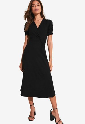 Lipsy SHORT RUCHED SLEEVE KNOT SIDE MIDI PETITE - Rochie din jerseu - black