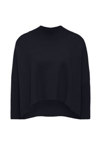 Maglione cropped nero con collo alto a coste e maniche testurizzate. Tessuto in maglia morbido, vestibilità ampia e orlo arrotolato nella parte inferiore.