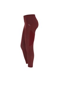 Leggings bordeaux con un sottile motivo leopardato, vita alta, texture liscia e pannello solido a contrasto sul lato. Progettati per il comfort e il movimento.