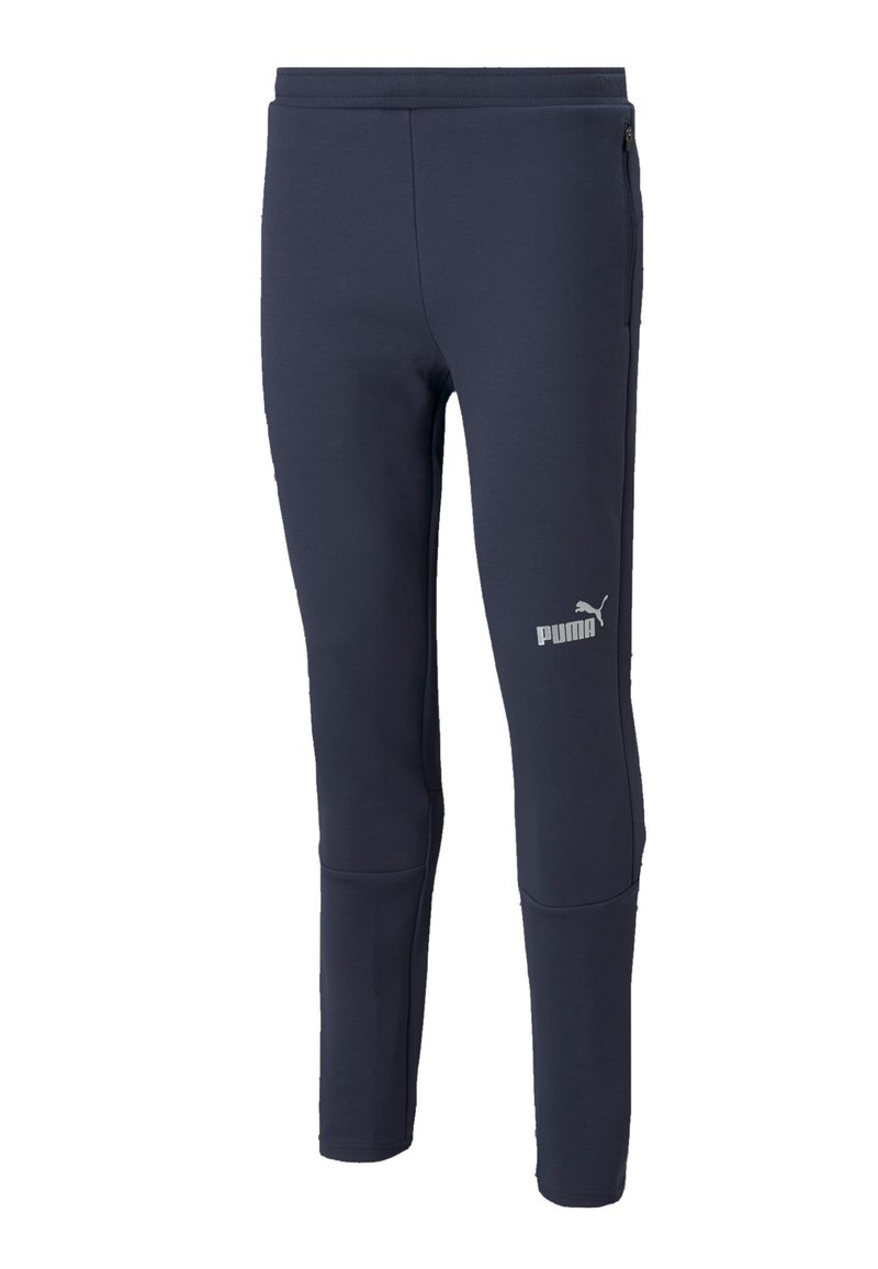 Marineblauwe sportbroek van zachte stof, met een slim fit, elastische tailleband, zijzakken met rits en een geprinte logo op het been.