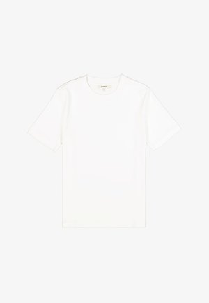 Witte T-shirt met korte mouwen gemaakt van zacht katoen, met een klassieke ronde halslijn en een glad, ongekleurd oppervlak.