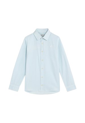 Camisa de botones de manga larga en azul claro, confeccionada en algodón. Presenta un cuello clásico, puños y un logo bordado en el pecho.