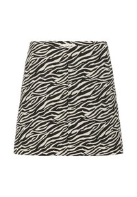 Schwarz-weißer Zebra-Print-Minirock mit geradem Schnitt und sichtbarer mittiger Naht.