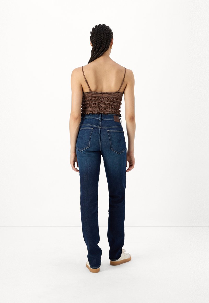 Jean Droit Femme Moto Taille 8 Jambe 23" - Délavé Bleu Foncé - Occasion Très Bon état