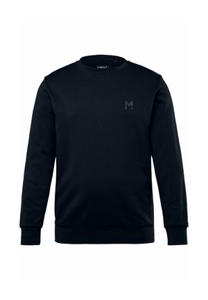 Granatowa bluza wykonana z mieszanki bawełny, z okrągłym dekoltem, długimi rękawami, prążkowanymi mankietami i małym logo na piersi.