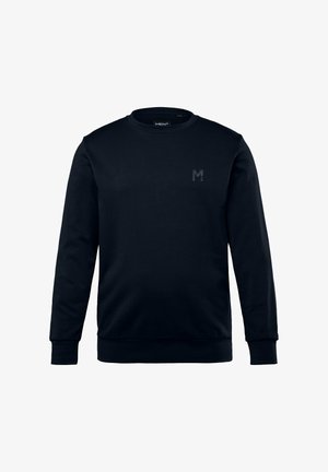 Dunkelblaues Sweatshirt aus Baumwollmischung mit rundem Halsausschnitt, langen Ärmeln, gerippten Bündchen und einem kleinen Logo auf der Brust.