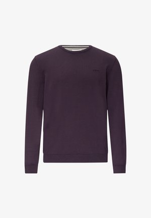 Lilla ülepea sviiter pehmest kudumifabrist, pika varrukaga, ribidega mansettide ja äärtega; rinnas on väike logo.