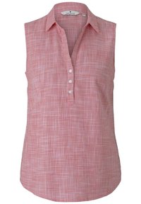 Ärmelloses Hemd mit Kragen in Hellrot mit kariertem Muster, teilweise mit Knopfleiste und lockerem Schnitt. Leichtes Gewebe.