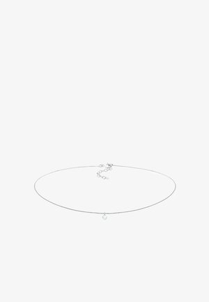 Srebrna verižica z nežnim obeskom z enim svetlo modrim kamnom, teksturirano oblikovanje in nastavljiv zapirnik.