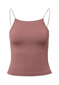 Camisole top met dunne bandjes, in een zachte mauve kleur, met een aansluitend ontwerp en een gladde textuur. Logo accent aan de onderzijde rechts.