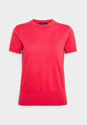 COTTON-BLEND SHORT-SLEEVE SWEATER - T-shirts - red