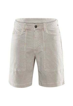 Beiga bomullsshorts med knappstängning, två framfickor och rak passform. Har lätt textur och säkra sömdetaljer.