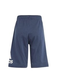 Pantaloni sportivi di colore blu navy realizzati in tessuto morbido con una vita elasticizzata. Presenta un grande logo bianco sul lato sinistro. Orlo dritto.
