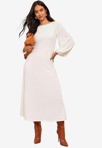 Friends Like These LONG SLEEVE FLUFFY BATWING MIDI  - Svetríkové šaty - cream
