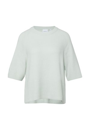 Maglione a maniche corte grigio chiaro, lavorato a maglia, con orlo e polsini a coste, scollatura tonda e vestibilità comoda.
