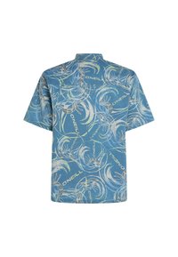 Camicetta a maniche corte con tessuto blu decorato da un motivo a vortice e il testo "O'Neill" in colori chiari. Design a vestibilità regolare.