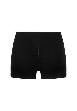 Zwarte shorts met een soepel tailleband, voorzien van een gathers detail op de achterkant en contrasterende stiksels bij de beenopeningen.