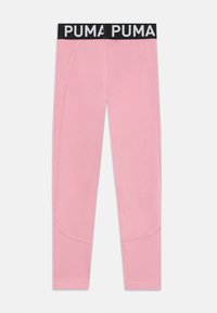 Ροδοκόκκινες αθλητικές κολάν με ζώνη λογότυπου "PUMA" σε μαύρο χρώμα, κατασκευασμένες από ελαστικό υλικό. Περιλαμβάνουν πλευρικές πάνελ και λεπτομέρειες ραφής.