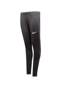 Schwarze Nike Sporthosen aus flexiblem Material, mit schlankem Schnitt, elastischem Bund und einem weißen Logo auf dem linken Oberschenkel.