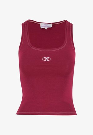 Débardeur en coton bordeaux avec encolure carrée, design ajusté et logo blanc sur la poitrine, mettant en avant des détails de coutures contrastés.