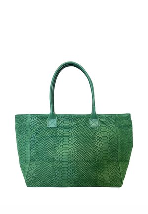 Borsa tote verde con motivo in pelle di serpente testurizzata e due manici lisci e arrotondati.