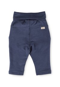 Marineblaue Baumwollleggings mit weichem Bund, cropped Länge und genähten Nähten. Mit einem kleinen Etikett auf der Rückseite.