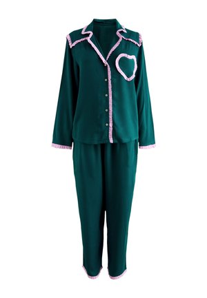 REGULAR FIT - BUTTON THROUGH FRILL HEART SET - Pidžaamakomplekt - dark green