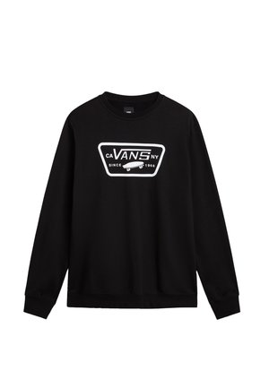 Sort Vans sweatshirt med lange ærmer og hvidt logo med et skateboard og teksten "CA VANS NY Since 1966" på brystet.