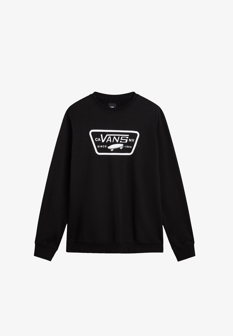 Sweat-shirt Vans noir à manches longues avec un logo blanc représentant un skateboard et le texte "CA VANS NY Since 1966" sur la poitrine.