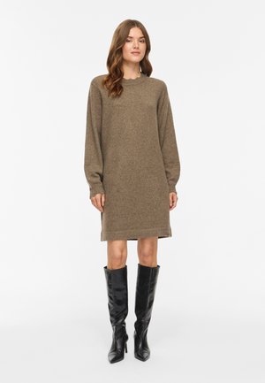 VILA, VINIKOLINA O NECK DRESS - Gebreide jurk - grey