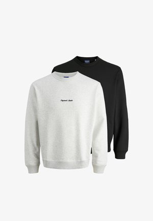 Katoenen crewneck sweaters in lichtgrijs en zwart, met ribgebreide manchetten en zoom, en een klein geborduurd logo op het grijze shirt.