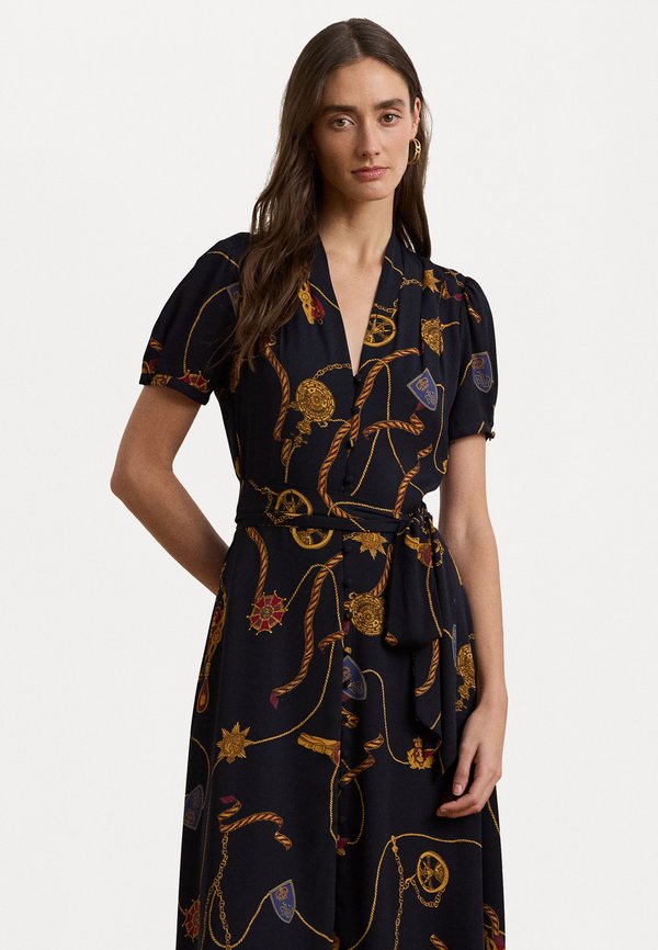 PRINT BELTED GEORGETTE PUFF SLEEVE DRESS - Day dress