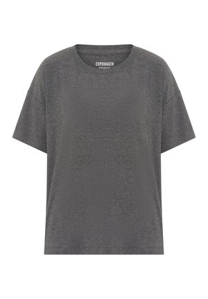 T-shirt a maniche corte in maglia a costine di colore grigio scuro con scollo tondo e vestibilità morbida di Copenhagen Studios.