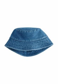 Blauer Denim-Bucket-Hut mit weicher Textur, breiter Krempe und gesteppten Details. Das Design ist lässig und funktional.
