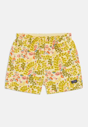 Calções de banho estampados em amarelo claro, com designs de folhagem e flores verdes. Cintura elástica com um pequeno logótipo da marca na lateral.