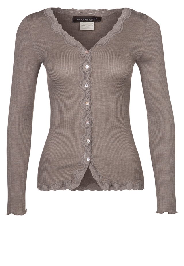 SILK-MIX CARDIGAN REGULAR LS W/REV VINTAGE LACE - Cardigan - brown melange
