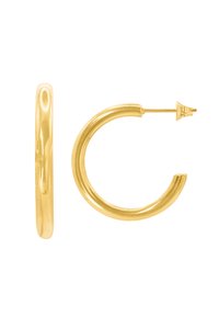GOLD-TON-GOLD ohrringe mit einem eleganten, runden design, das eine polierte oberfläche und einen sicheren steckverschluss aufweist. durchmesser und dicke variieren.