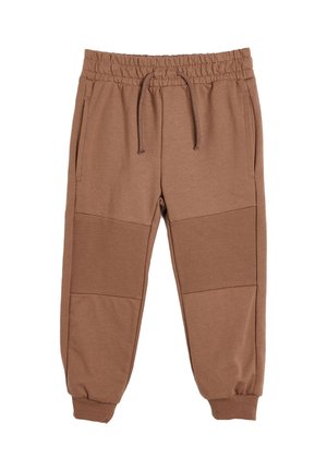 Braune Jogginghosen mit elastischem Bund, Kordelzug, gerippten Kniefeldern, seitlichen Taschen und elastischen Bündchen an den Knöcheln.