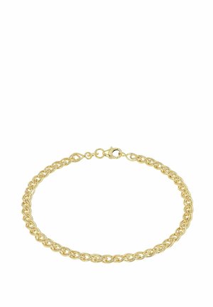 Bracciale in oro con maglie intrecciate, texture liscia e chiusura sicura a moschettone. Adatto per l'uso quotidiano.